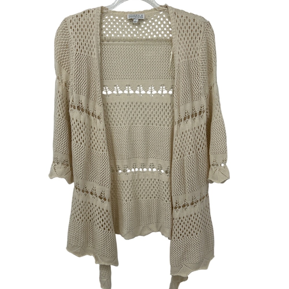 Joseph A Womens Cream Pointelle Crochet Knit Open Front Cardigan Sweater Small